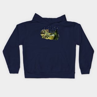 Watercolour Night Stream Landscape Kids Hoodie